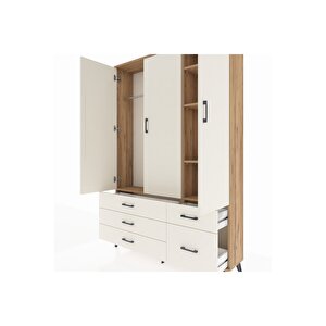 Arges Gardrop 5 Raflı 5 Çekmeceli Tek Askılı 132x30x195 Çam-aytaşı