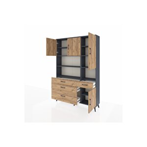 Arges Gardrop 9 Raflı 4 Çekmeceli 4 Kapaklı 132x30x195 Antrasit-çam