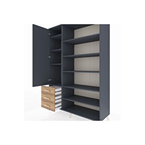 Hyperion Dolap 9 Raflı 3 Çekmeceli 3 Kapaklı 132x44x195 Antrasit-antrasit/çam