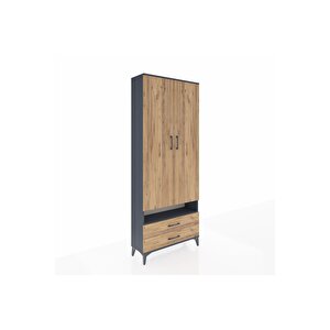 Arges Dolap 3 Raflı 2 Çekmeceli Tek Askılı 88x30x221 Antrasit-çam
