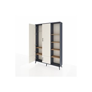Arges Dolap 6 Raflı 4 Kapaklı Tek Askılı 132x30x195 Antrasit-aytaşı/çam