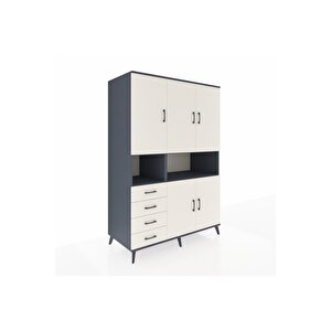 Kronos Dolap 7 Raflı 4 Çekmeceli 5 Kapaklı 132x59x195 Antrasit-aytaşı/aytaşı