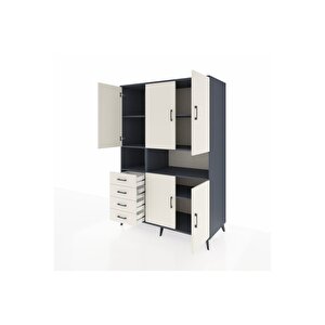 Kronos Dolap 7 Raflı 4 Çekmeceli 5 Kapaklı 132x59x195 Antrasit-aytaşı/aytaşı