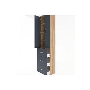 Arges Dolap 4 Raflı 3 Çekmeceli 2 Kapaklı 60x30x243 Çam-antrasit