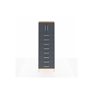 Arges Dolap 2 Raflı 8 Çekmeceli 2 Kapaklı 60x30x182 Çam-antrasit