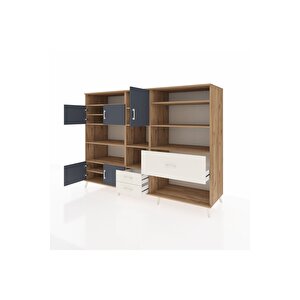 Kronos Dolap 13 Raflı 3 Çekmeceli 5 Kapaklı 220x59x163 Çam-antrasit/aytaşı