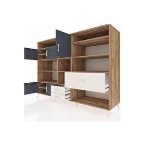 Kronos Dolap 13 Raflı 3 Çekmeceli 5 Kapaklı 220x59x163 Çam-antrasit/aytaşı