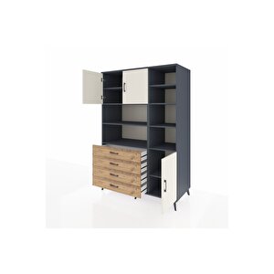 Kronos Dolap 9 Raflı 4 Çekmeceli 3 Kapaklı 132x59x195 Antrasit-aytaşı/çam