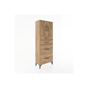 Arges Dolap 2 Raflı 4 Çekmeceli 2 Kapaklı 60x30x163 Çam-çam