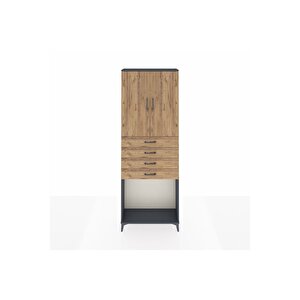 Arges Dolap 3 Raflı 4 Çekmeceli 2 Kapaklı 88x30x243 Antrasit-çam