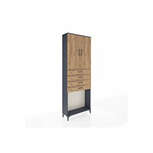Arges Dolap 3 Raflı 4 Çekmeceli 2 Kapaklı 88x30x243 Antrasit-çam