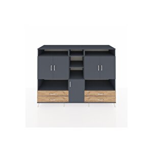 Kronos Dolap 12 Raflı 4 Çekmeceli 5 Kapaklı 220x59x163 Antrasit-antrasit/çam