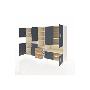 Kronos Dolap 13 Raflı 3 Çekmeceli 9 Kapaklı 220x59x163 Aytaşı-antrasit/çam