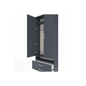 Arges Dolap 3 Raflı 2 Çekmeceli Tek Askılı 88x30x221 Antrasit-antrasit