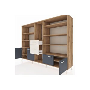 Hyperion Dolap 10 Raflı 2 Çekmeceli 4 Kapaklı 220x44x163 Çam-antrasit/aytaşı