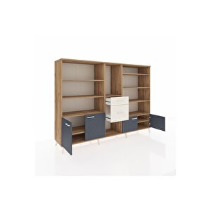 Hyperion Dolap 10 Raflı 2 Çekmeceli 4 Kapaklı 220x44x163 Çam-antrasit/aytaşı