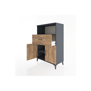 Hyperion Dolap 2 Raflı Tek Çekmeceli 2 Kapaklı 88x44x134 Antrasit-çam