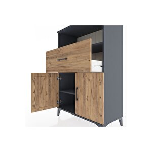 Hyperion Dolap 2 Raflı Tek Çekmeceli 2 Kapaklı 88x44x134 Antrasit-çam