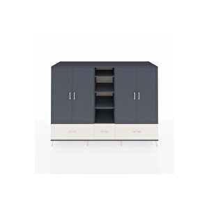 Kronos Dolap 12 Raflı 3 Çekmeceli 4 Kapaklı 220x59x163 Antrasit-antrasit/aytaşı