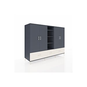 Kronos Dolap 12 Raflı 3 Çekmeceli 4 Kapaklı 220x59x163 Antrasit-antrasit/aytaşı