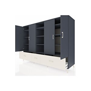 Kronos Dolap 12 Raflı 3 Çekmeceli 4 Kapaklı 220x59x163 Antrasit-antrasit/aytaşı