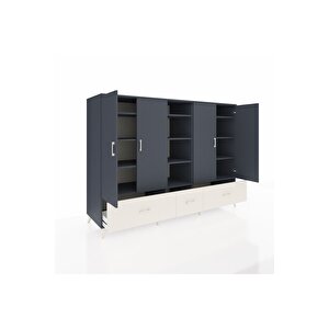 Kronos Dolap 12 Raflı 3 Çekmeceli 4 Kapaklı 220x59x163 Antrasit-antrasit/aytaşı