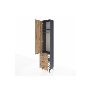 Arges Dolap 2 Raflı 3 Çekmeceli Tek Askılı 44x30x221 Antrasit-çam
