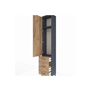 Arges Dolap 2 Raflı 3 Çekmeceli Tek Askılı 44x30x221 Antrasit-çam