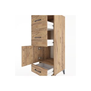 Hyperion Dolap Tek Raflı 3 Çekmeceli Tek Kapaklı 44x44x134 Çam-çam