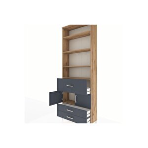 Arges Dolap 5 Raflı 3 Çekmeceli 2 Kapaklı 88x30x243 Çam-antrasit