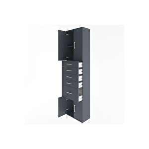 Arges Dolap 2 Raflı 5 Çekmeceli 4 Kapaklı 60x30x243 Antrasit-antrasit