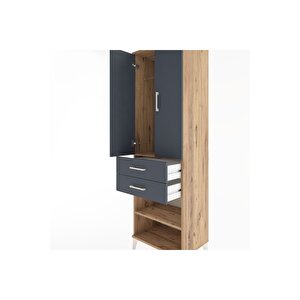 Hyperion Dolap 2 Raflı 2 Çekmeceli Tek Askılı 60x44x195 Çam-antrasit