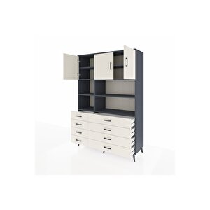 Hyperion Gardrop 8 Raflı 8 Çekmeceli 3 Kapaklı 132x44x195 Antrasit-aytaşı