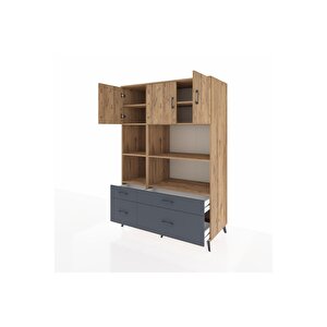 Kronos Dolap 8 Raflı 4 Çekmeceli 3 Kapaklı 132x59x195 Çam-çam/antrasit