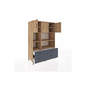 Kronos Dolap 8 Raflı 4 Çekmeceli 3 Kapaklı 132x59x195 Çam-çam/antrasit
