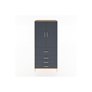 Hyperion Dolap 3 Raflı 4 Çekmeceli 2 Kapaklı 88x44x195 Çam-antrasit