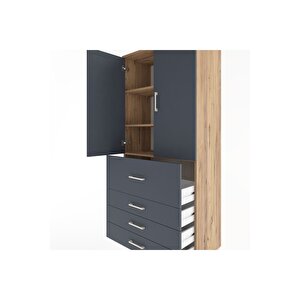 Hyperion Dolap 3 Raflı 4 Çekmeceli 2 Kapaklı 88x44x195 Çam-antrasit