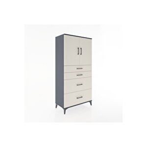 Hyperion Dolap Tek Raflı 4 Çekmeceli 2 Kapaklı 88x44x182 Antrasit-aytaşı