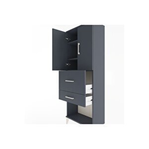 Arges Dolap 3 Raflı 2 Çekmeceli 2 Kapaklı 60x30x163 Antrasit-antrasit