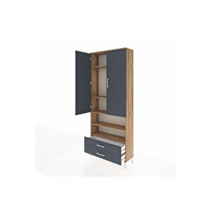 Arges Dolap 5 Raflı 2 Çekmeceli 2 Kapaklı 88x30x221 Çam-antrasit