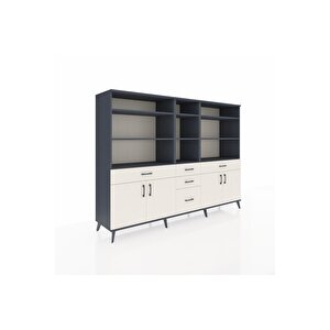 Hyperion Dolap 11 Raflı 5 Çekmeceli 4 Kapaklı 220x44x163 Antrasit-aytaşı