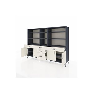 Hyperion Dolap 11 Raflı 5 Çekmeceli 4 Kapaklı 220x44x163 Antrasit-aytaşı