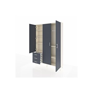 Arges Gardrop 6 Raflı 3 Çekmeceli Tek Askılı 132x30x195 Aytaşı-antrasit