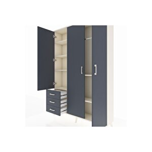 Arges Gardrop 6 Raflı 3 Çekmeceli Tek Askılı 132x30x195 Aytaşı-antrasit