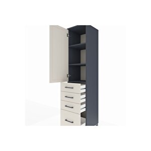 Hyperion Dolap 3 Raflı 4 Çekmeceli Tek Kapaklı 44x44x195 Antrasit-aytaşı