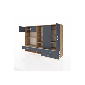 Hyperion Dolap 12 Raflı 4 Çekmeceli 4 Kapaklı 220x44x163 Çam-antrasit