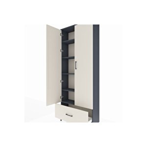 Arges Dolap 5 Raflı Tek Çekmeceli 2 Kapaklı 88x30x221 Antrasit-aytaşı
