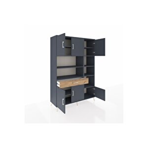 Hyperion Dolap 10 Raflı Tek Çekmeceli 6 Kapaklı 132x44x195 Antrasit-antrasit/çam