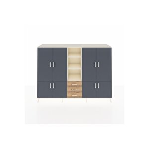 Hyperion Dolap 11 Raflı 3 Çekmeceli 8 Kapaklı 220x44x163 Aytaşı-antrasit/çam