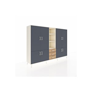Hyperion Dolap 11 Raflı 3 Çekmeceli 8 Kapaklı 220x44x163 Aytaşı-antrasit/çam